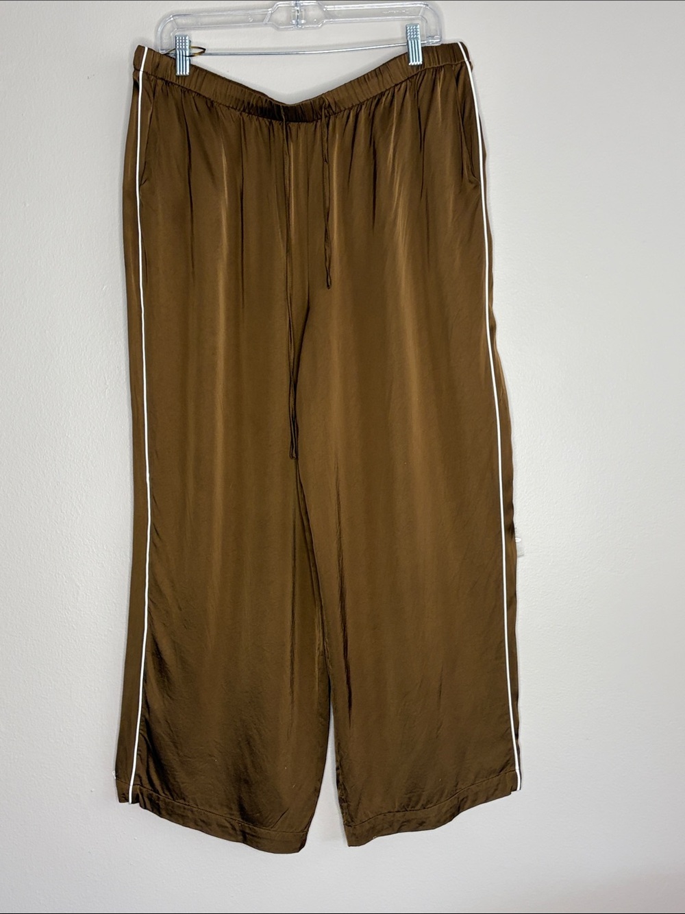 Mare Mare x Anthropologie Satin Wide-Leg Track Pants Brown XL